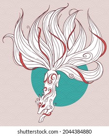 illustration with nine tailed fox kitsine