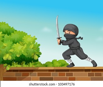 Illustration einer Ninja auf Schwarz