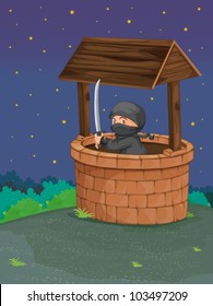 Illustration of a ninja in black