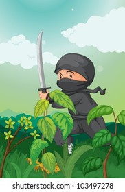 Illustration of a ninja in black