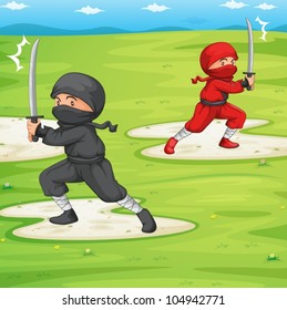 Illustration of a ninja in a field
