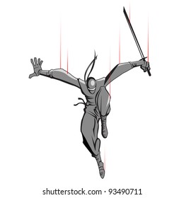 illustration of ninja fighter attacking with sword