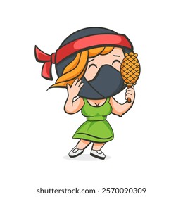 Illustration of a ninja girl in a cute cartoon style.