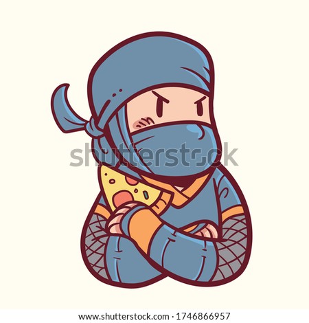 Illustration of a ninja holding pizza