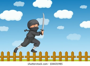 Illustration of a ninja on a fence