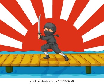 Ilustración de un ninja en blanco