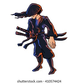 Illustration of ninja over white background. 
