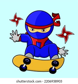 ilustración de ninja jugando skateboard, ninja elemental, adecuada para las necesidades de elementos de post en medios sociales, flayers, libros infantiles, etc...