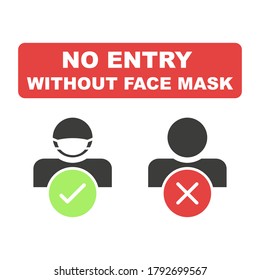 Ilustración "No hay entrada sin máscara facial". Vector de diseño plano
