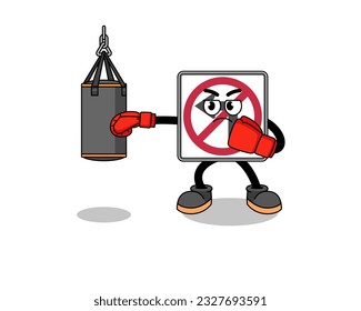 Illustration of no left turn road sign boxer , character design