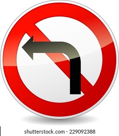 illustration of no left turn round sign on white background