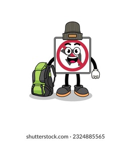 Illustration of no left or U turn road sign mascot as a hiker , character design