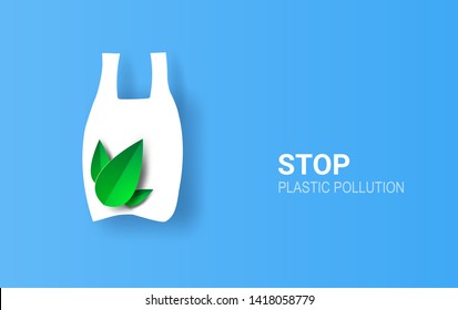 illustration of No plastic bags signal protest against garbage. Pollution problem environment concept. Creative Paper art and craft style images for banner,card,web,advertising,brochure. pastel vector