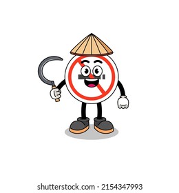 Illustration of no smoking sign as an asian farmer , character design