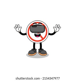 Illustration of no smoking sign with a vr headset , character design