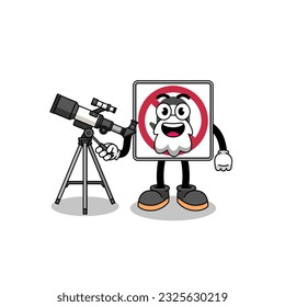 Illustration of no U turn road sign mascot as an astronomer , character design