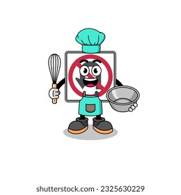 Illustration of no U turn road sign as a bakery chef , character design