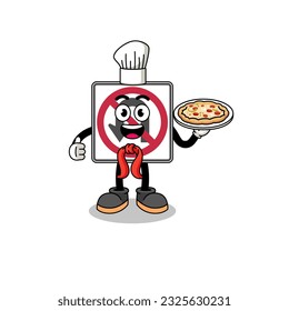 Illustration of no U turn road sign as an italian chef , character design