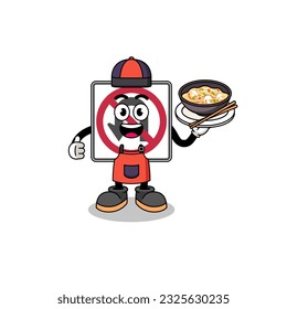 Illustration of no U turn road sign as an asian chef , character design
