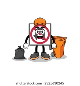 Illustration of no U turn road sign cartoon as a garbage collector , character design