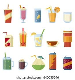 Illustration with non alcoholic drinks. Vector pictures in cartoon style