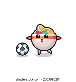 Illustration of noodle bowl cartoon is playing soccer , cute style design for t shirt, sticker, logo element