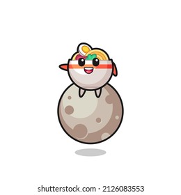 illustration of noodle bowl cartoon sitting on the moon , cute style design for t shirt, sticker, logo element