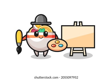 Illustration of noodle bowl mascot as a painter , cute style design for t shirt, sticker, logo element