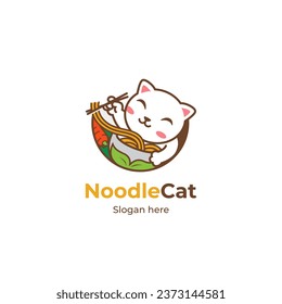 Illustration Noodle cat logo, ramen and noodle resto