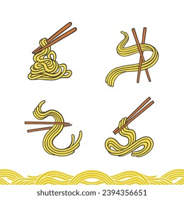 Illustration noodle with chopsticks collection vector