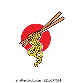 illustration noodle pasta with chopsticks, asian noodle