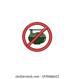 Illustration of noodle prohibition. warning sign. prohibition sign. forbidden sign. modern simple food vector icon, flat graphic symbol in trendy flat design style.