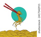 illustration Noodle, ramen, spagehetti, pasta handdrawn vector