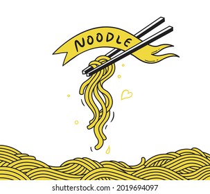 illustration Noodle, ramen, spagehetti, pasta handdrawn vector