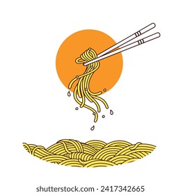 illustration Noodle, ramen, spagehetti, pasta handdrawn vector