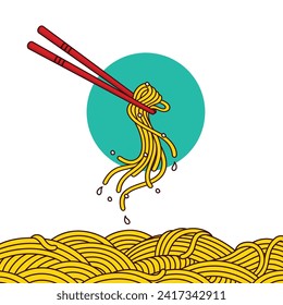 ilustración Noodle, ramen, spagehetti, pasta vector dibujado a mano