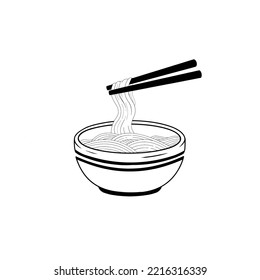 Illustration of noodles in a bowl taken using chopsticks. Great for use on noodle product packaging and supporting images in noodle restaurants.