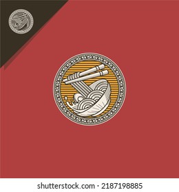 illustration of noodles with chopsticks. for vintage logos or icons