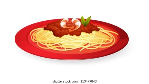 illustration of noodles in plate on a white background