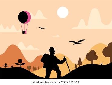 illustration of nordic walking guy vector