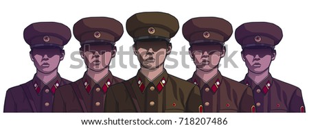 Illustration of north korean soldiers wearing uniform in color