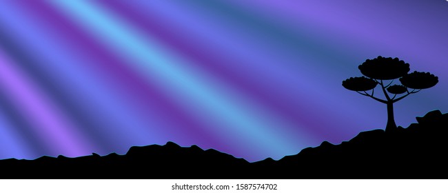 
Illustration of the northern lights in the form of rays in the night sky