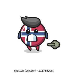 the illustration of the norway flag badge cartoon doing fart , cute style design for t shirt, sticker, logo element