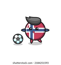 Illustration of norway flag badge cartoon is playing soccer , cute style design for t shirt, sticker, logo element