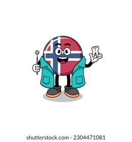 Illustration of norway flag mascot as a dentist , character design