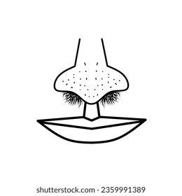 Illustration of a nose full of hair and blackheads and lips. On a white background