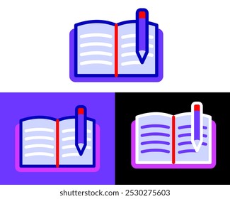 Ilustración de nota, cuaderno, pluma, lápiz para escribir algunas notas con varios diseños