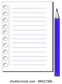 illustration with notebook and blue pencil