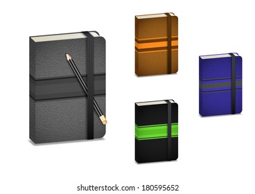Illustration of notebook collection with pencil isolated