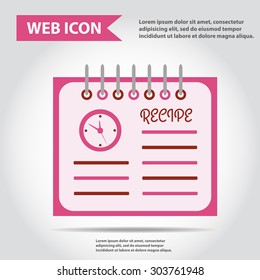Illustration of notebook, copybook, book for recipes, web icon, vector. Rose, pink tint.